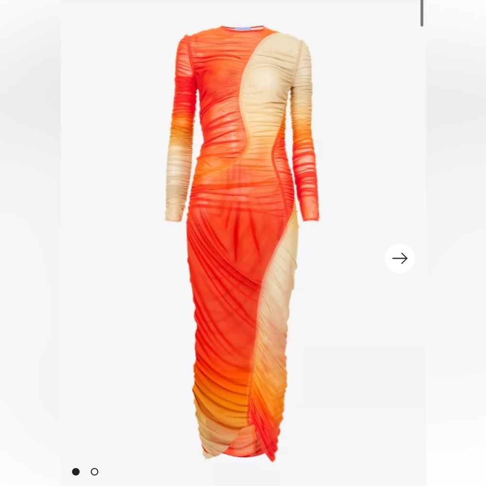 Mugler Womens Beige Red Gradient-print Stretch- Woven Midi Dress